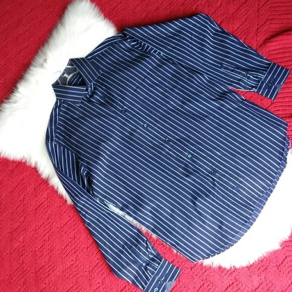 Bugatchi Navy Stripe Classic Fit Button Up Shirt L - Picture 3 of 9